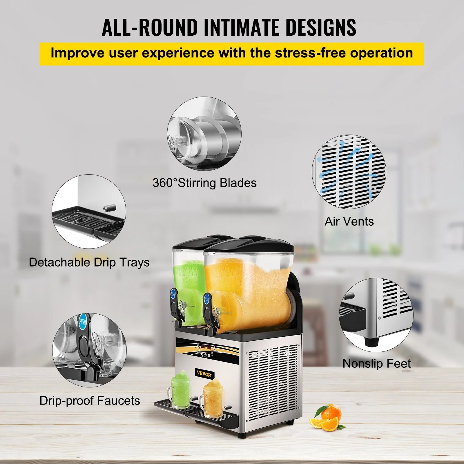 VEVOR Commercial Margarita Machine - 15L x 2 Tank Slushy Maker for Cafes, Restaurants, and Home Use