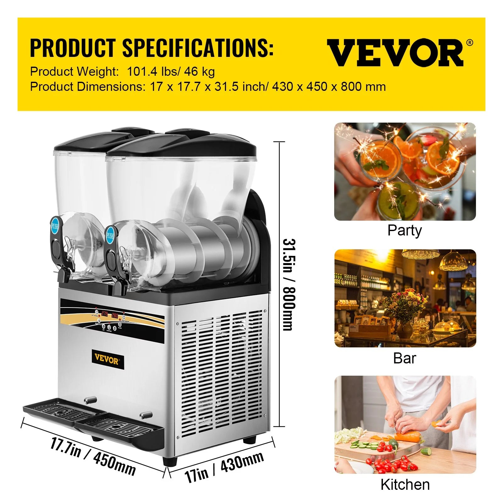 VEVOR Commercial Margarita Machine - 15L x 2 Tank Slushy Maker for Cafes, Restaurants, and Home Use