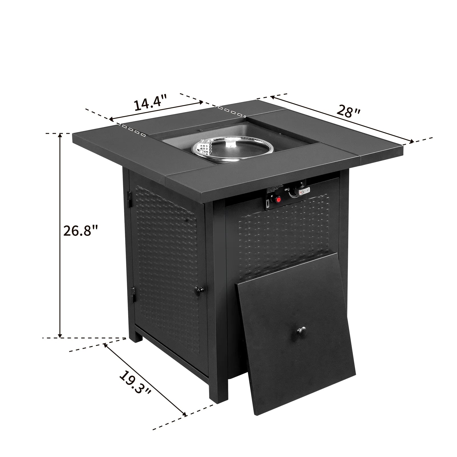 Fire Pit 28In Propane Fire Pit Glass Top with Blue Fire Glass and Lid, 50,000 BTU Gas Fire Pit Table 2 in 1 Large Square Gas Firepit